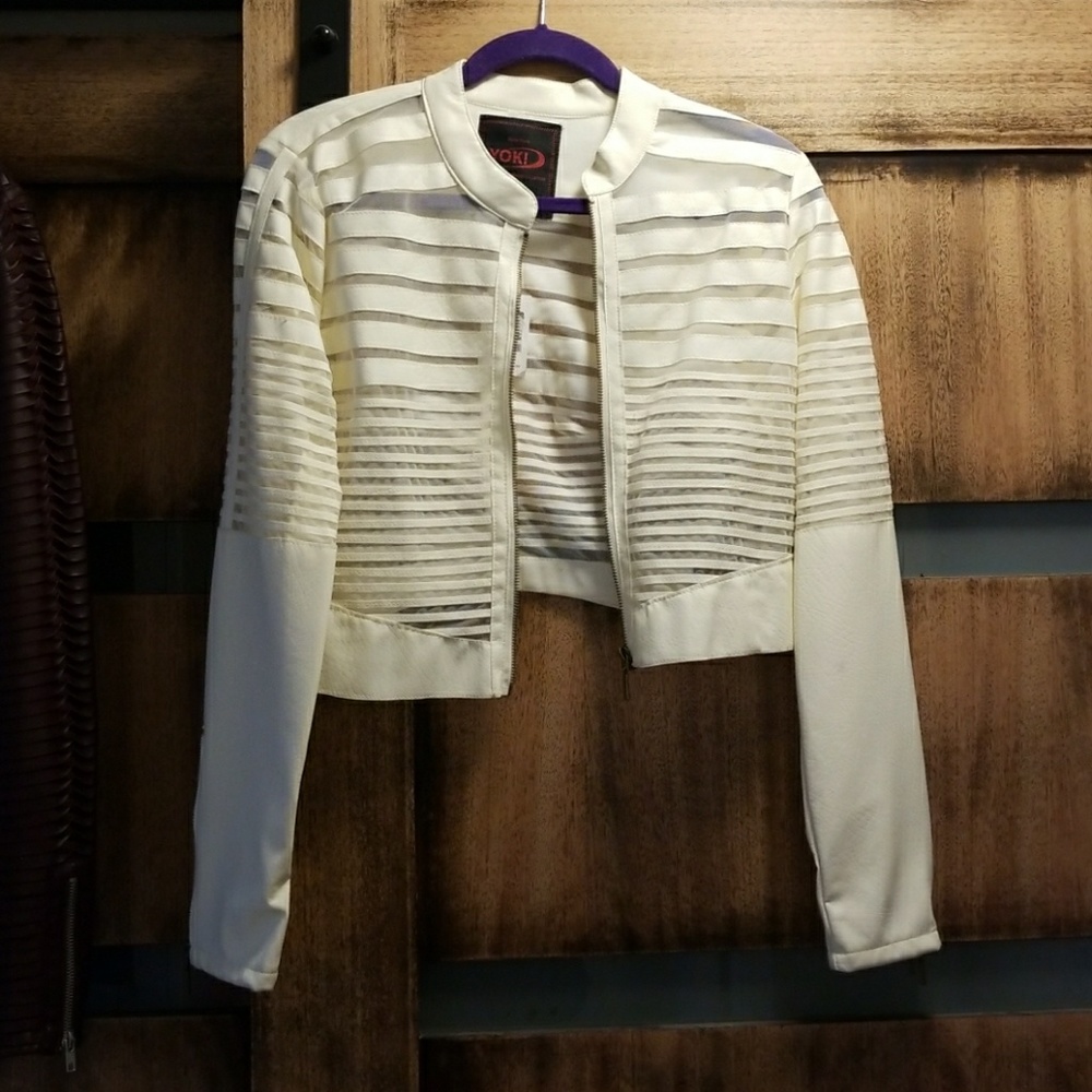 Cutest white mesh panel cropped jacket